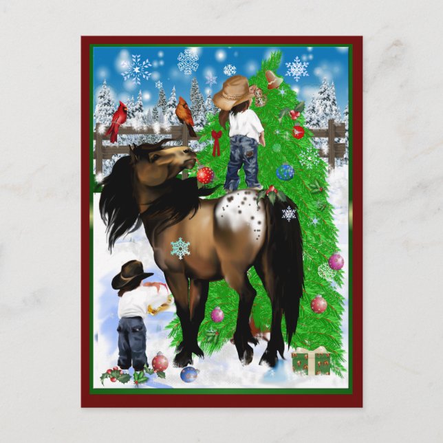 A Horse and Kid Christmas  Postcard (Front)