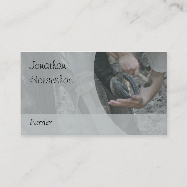 A horse being shod, grey version business card (Front)