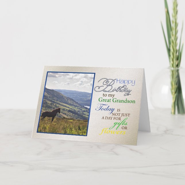 A horse birthday card for Great Grandson. (Front)