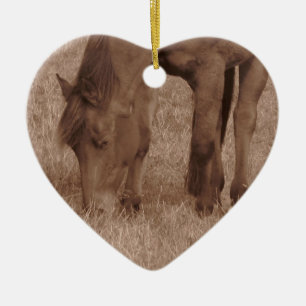 A Horse Grazes on Pasture Ceramic Ornament