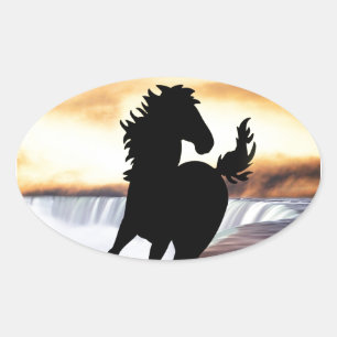 A horse silhouette and waterfall oval sticker