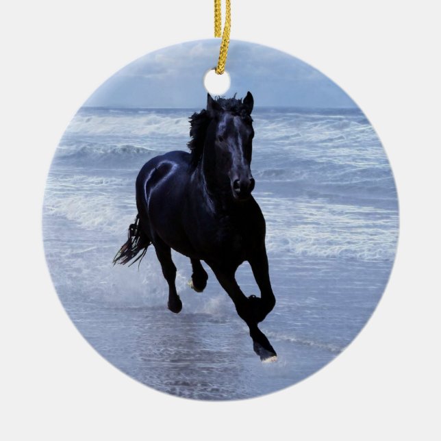 A horse wild and free christmas tree ceramic tree decoration (Front)