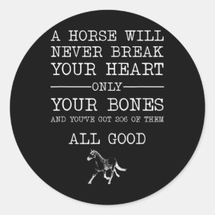 A Horse Will Never Break Your Heart Funny Horsebac Classic Round Sticker