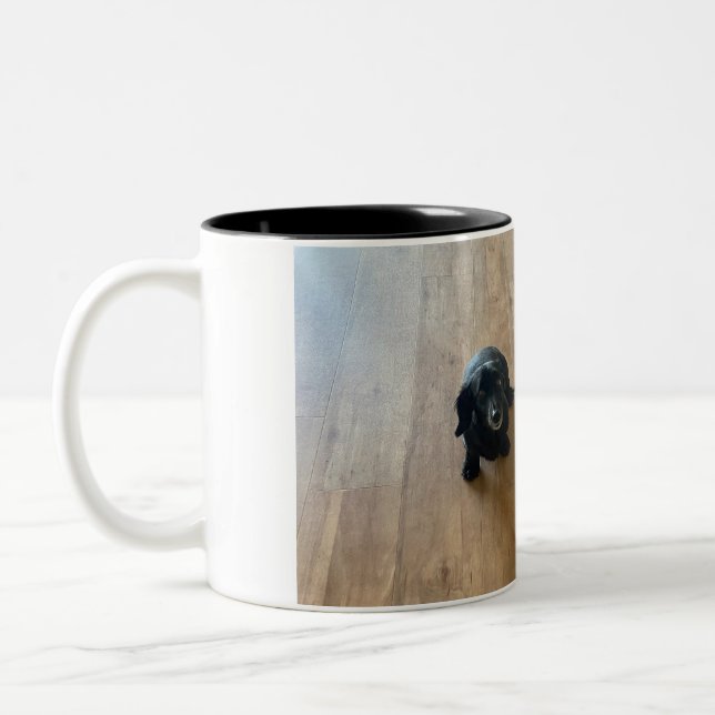 A hot dog dog and a pug! Two-Tone coffee mug (Left)