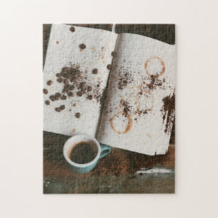 A Hot Mess Coffee with Stained Book and Beans Jigsaw Puzzle