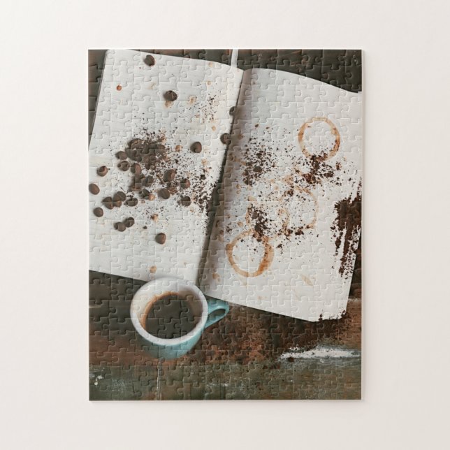 A Hot Mess Coffee with Stained Book and Beans Jigsaw Puzzle (Vertical)