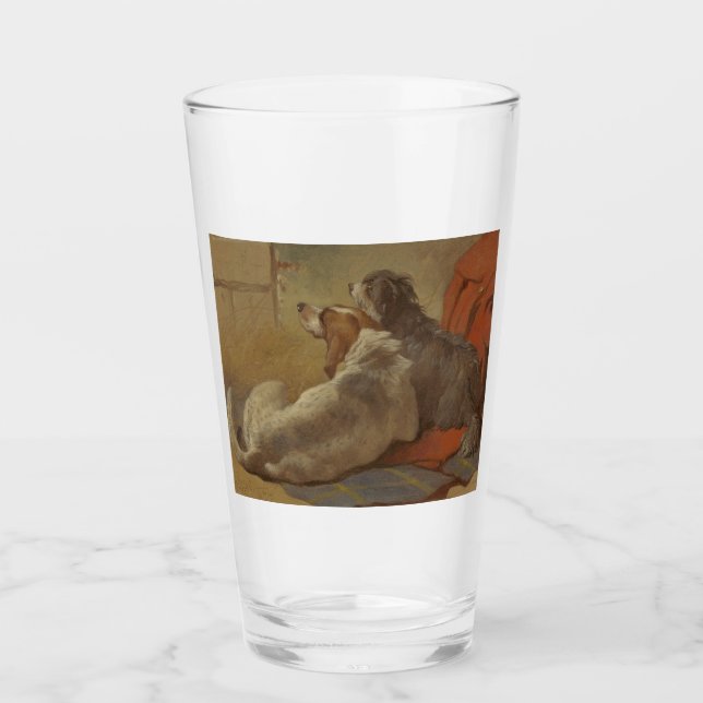 A Hound and a Bearded Collie (Two Dogs) (Animals) Glass (Front)