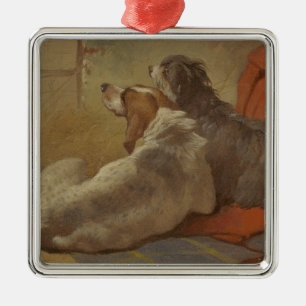 A Hound and a Bearded Collie (Two Dogs) (Animals) Metal Ornament