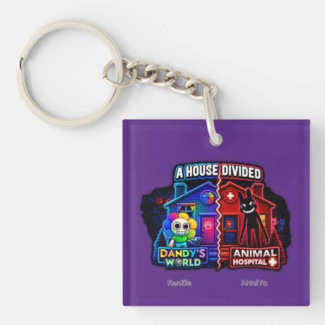 A House Divided Neon Cartoon Split‑Panel Key Ring (Front)
