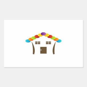 A house graphic with a colourful roof rectangular sticker