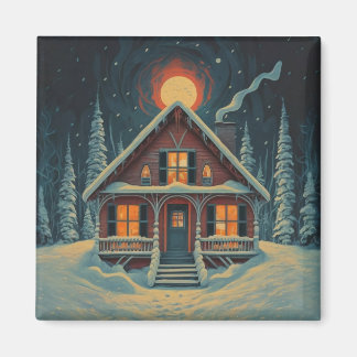 A house in the winter forest magnet