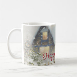 A house with a Christmas tree and a fence Coffee Mug
