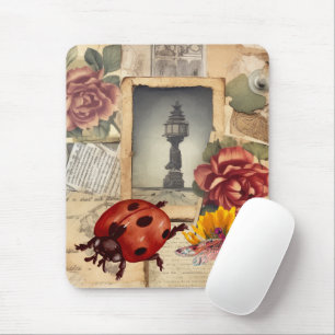 A huge ladybug with dragonfly Rustic newspaper Mouse Pad