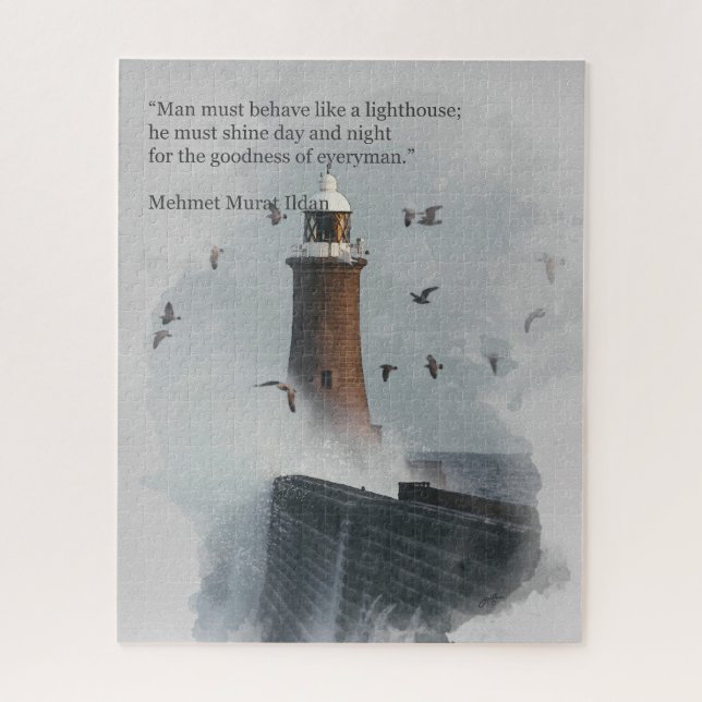 A huge wave hitting a lighthouse in Scotland Jigsaw Puzzle (Vertical)