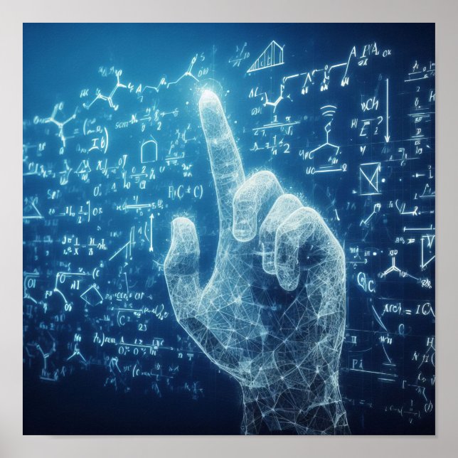 A humanoid interacting with a data sheet poster (Front)