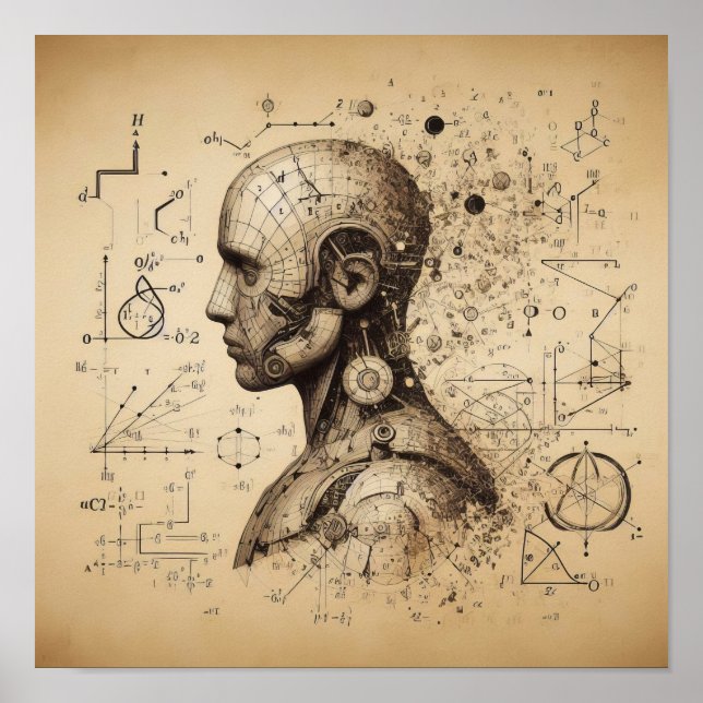 A humanoid superimposed on a data sheet poster (Front)