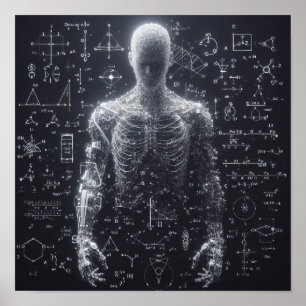 A humanoid superimposed on a data sheet poster