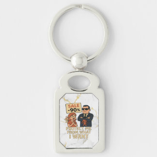 A humourous cartoon-style graphic  key ring