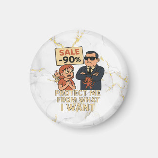 A humourous cartoon-style graphic  magnet