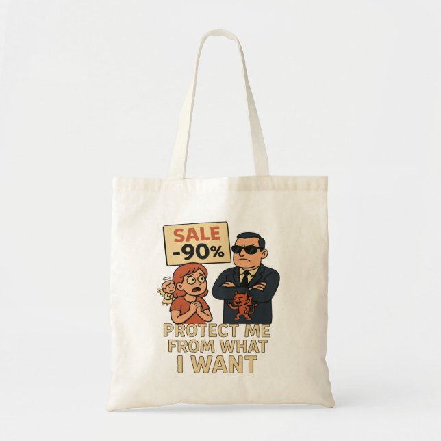 A humourous cartoon-style graphic  tote bag (Front)