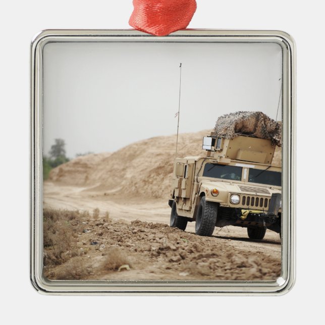 A Humvee conducts security Metal Tree Decoration (Front)