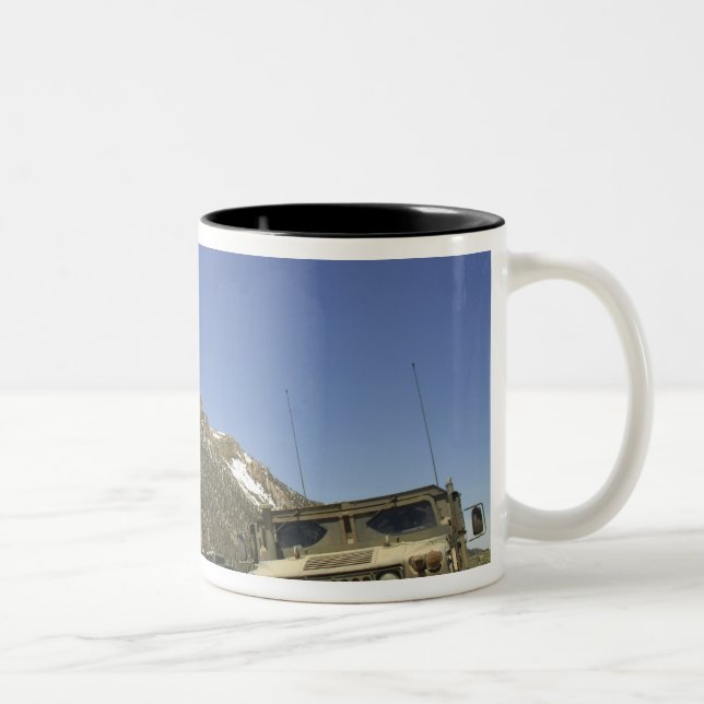 A Humvee is parked at the re-transmitting site Two-Tone Coffee Mug (Right)