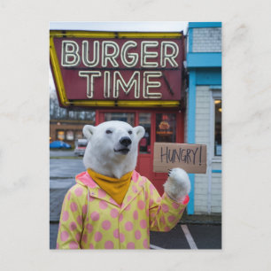 A Hungry Polar Bear in a Polka Dot Jacket Postcard