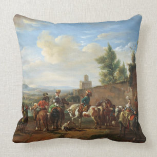 A Hunting Party by a Country House (oil on canvas) Cushion