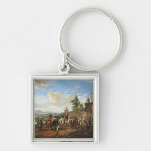 A Hunting Party by a Country House (oil on canvas) Key Ring