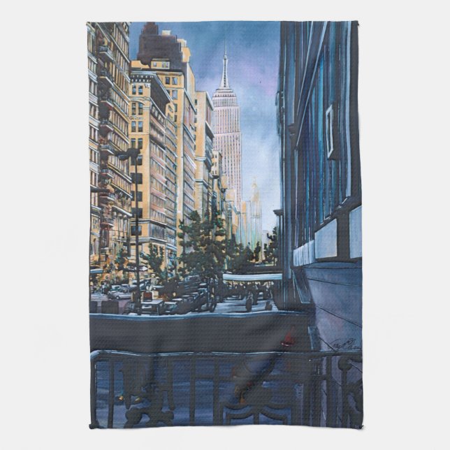 A Hush Moment in the City Limits Tea Towel (Vertical)