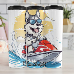 A Husky Dog on a Jet Ski Thermal Tumbler