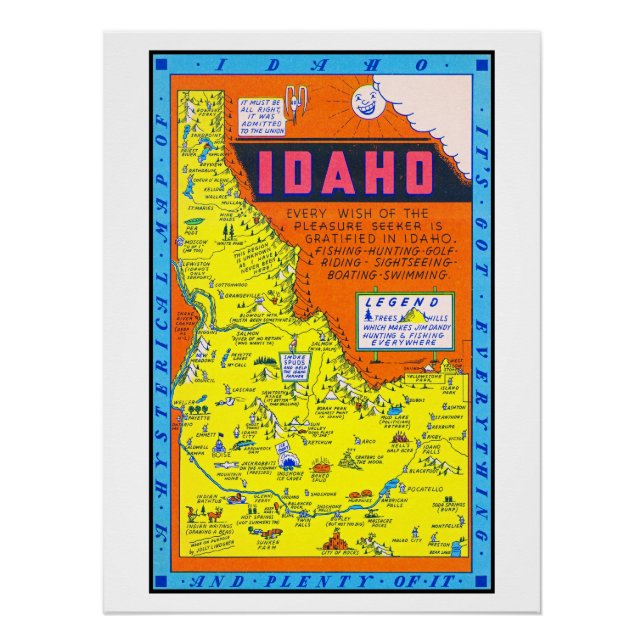 A Hysterical Retro Map of Idaho 1949 Poster (Front)