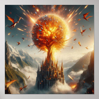 A.I. Golden Elven Tree Poster