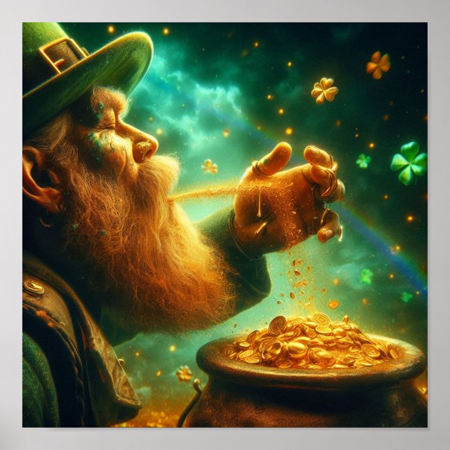 A.I. Leprechaun Creating a Pot of Gold Poster (Front)