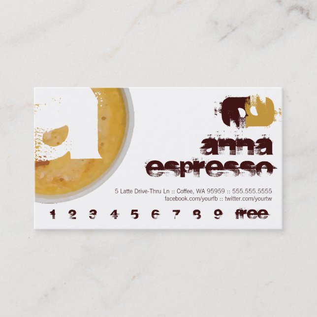 A - Initial Letter Foamy Coffee Cup Loyalty Punch Card (Front)