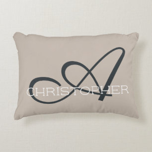 A Initial Personalised Name Tan White Neutral Decorative Cushion