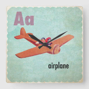 A is for Aeroplane Square Wall Clock