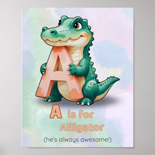 A is for Alligator – Alphabet Nursery Poster (Front)