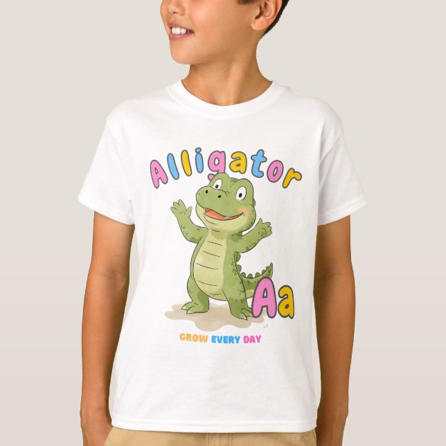 “A is for Alligator” Alphabet Tee – Grow Every Day (Front)