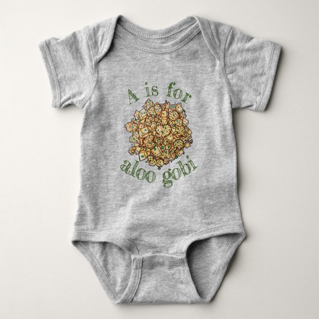 A IS FOR Aloo Gobi Indian Cuisine Food Baby Bodysuit (Front)