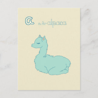 A is for Alpaca (blue) Postcard