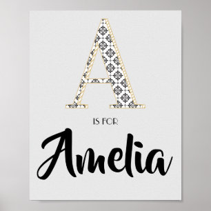 A is for Amelia Classic Modern Text Custom Name Poster