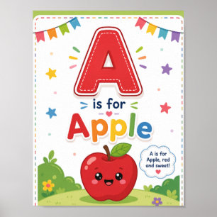 A is for Apple Alphabet Classroom Poster for Kids