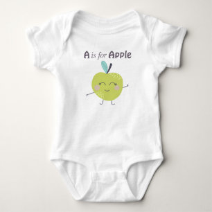 A is for Apple Cute illustration Alphabet Letter Baby Bodysuit