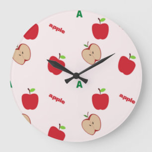 A is for apple pink large clock