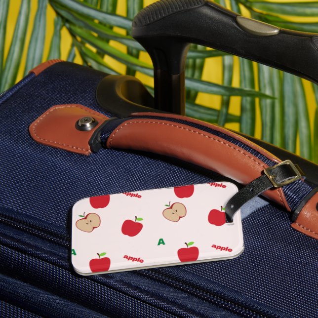 A is for apple pink luggage tag (Front Insitu 3)