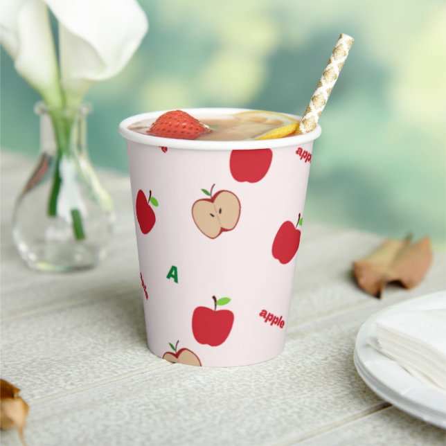 A is for apple pink paper cups (Insitu)