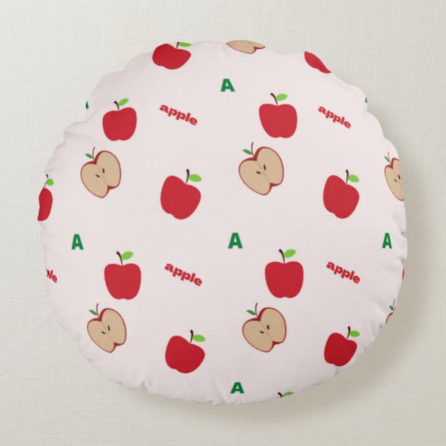 A is for apple pink round cushion (Front)