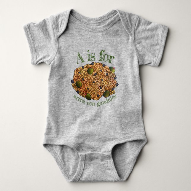 A is for Arroz con Gandules Puerto Rican Food Baby Bodysuit (Front)