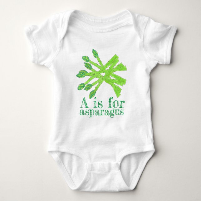 A is for ASPARAGUS Green Gardening Vegetable Baby Bodysuit (Front)